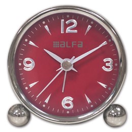 Ρολόι Επιτραπέζιο ΑΜ03 Alfaone Αναλογικό Αθόρυβο Μεταλλικό Chrome-Κόκκινο