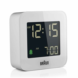 Επιτραπέζιο ψηφιακό ρολόι ξυπνητήρι ταξιδίου, Braun BC08W, Τετράγωνο, Λευκό