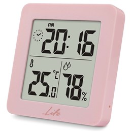 Ψηφιακό θερμόμετρο και υγρόμετρο LIFE PRINCESS εσωτερικού χώρου με ρολόι,σε ροζ χρώμα