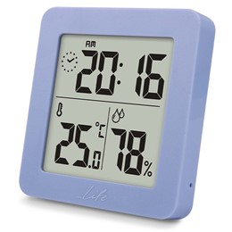 Ψηφιακό θερμόμετρο και υγρόμετρο LIFE SUPERHERO εσωτερικού χώρου με ρολόι,σε σιέλ χρώμα