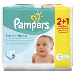 Μωρομάντηλα Pampers Fresh Clean Baby Wipes 2x64τμχ + 1x64τμχ ΔΩΡΟ