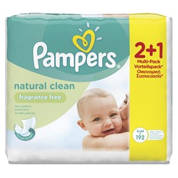 Μωρομάντηλα Pampers Baby Wipes Natural Clean 2x64τμχ + 1x64τμχ ΔΩΡΟ
