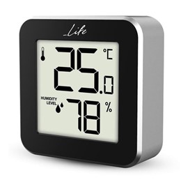 Ψηφιακό θερμόμετρο και υγρόμετρο εσωτερικού χώρου, σε μαύρο χρώμα με πλαίσιο αλουμινίου Life Alu Mini