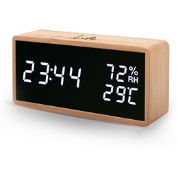 Ψηφιακό θερμόμετρο/υγρόμετρο εσωτερικού χώρου, με ρολόι, ξυπνητήρι και ημερολόγιο Life Noble Bamboo