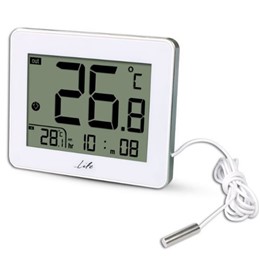Ψηφιακό θερμόμετρο εσωτερικής και εξωτερικής θερμοκρασίας, με ενσύρματο εξωτερικό αισθητήρα και ρολόι, σε λευκό χρώμα Life Cordy