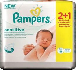 Μωρομάντηλα Pampers Baby Wipes Sensitive 2x56τμχ + 1x56τμχ ΔΩΡΟ
