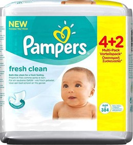 Μωρομάντηλα Pampers Fresh Clean Baby Wipes 4x64τμχ + 2x64τμχ ΔΩΡΟ