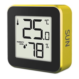 Ψηφιακό θερμόμετρο και υγρόμετρο εσωτερικού χώρου, με πλαίσιο αλουμινίου σε κίτρινο χρώμα LIFE ALU MINI SUN