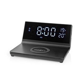 Aσύρματος Qi ταχυφορτιστής κινητού & επιτραπέζιο ψηφιακό ρολόι Nedis  WCACQ20BK, Μαύρος