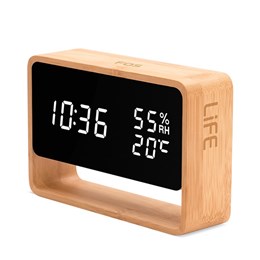 Bamboo ψηφιακό θερμόμετρο / υγρόμετρο εσωτερικού χώρου με ρολόι, ξυπνητήρι και φωτάκι νυκτός LIFE FOS  