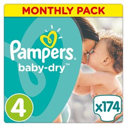 Πάνες Pampers Baby Dry Maxi 1x174 Monthly Pack Νο 4 (8-16kg)