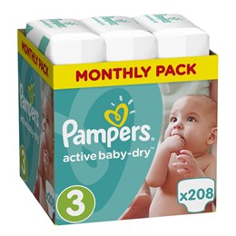 Πάνες Pampers Monthly Pack Active Baby Dry No 3 ( 5-9 Kg) 208Τμχ
